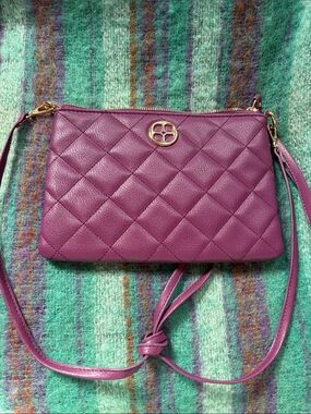 IMAN Quilted Plum Leather Crossbody with Gold Hardware
